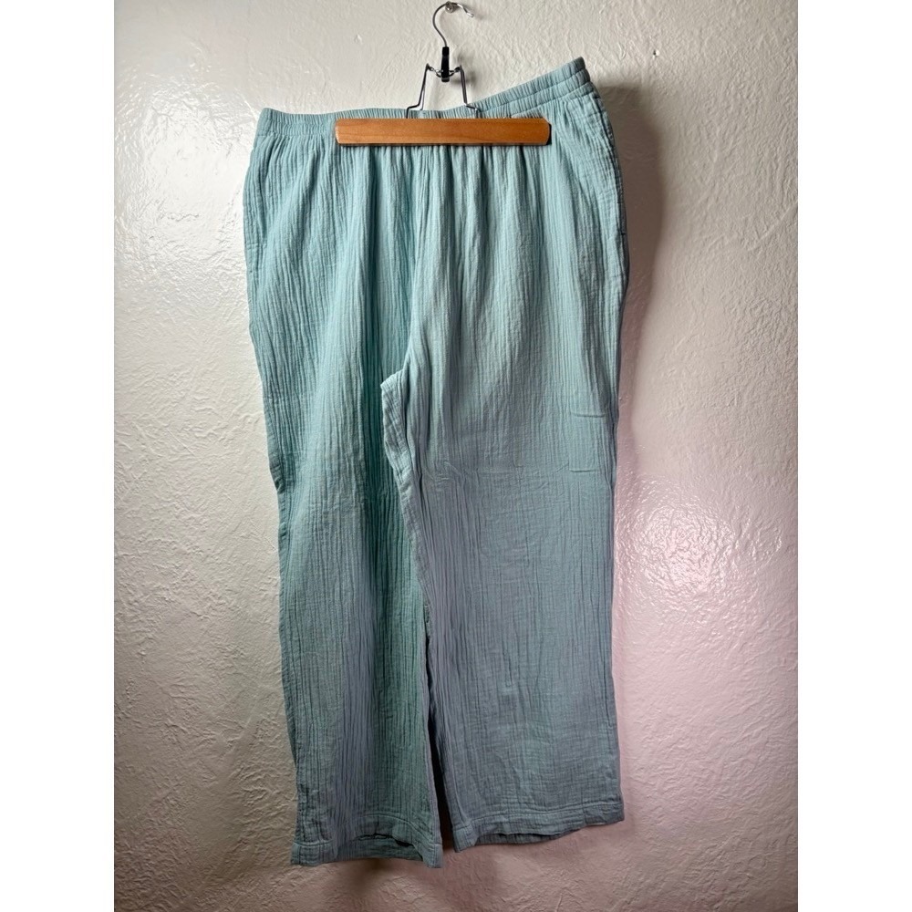 Drapers & Damons Cotton Gauze Pants Women XL Blue Coastal Lagenlook Beachy Boho